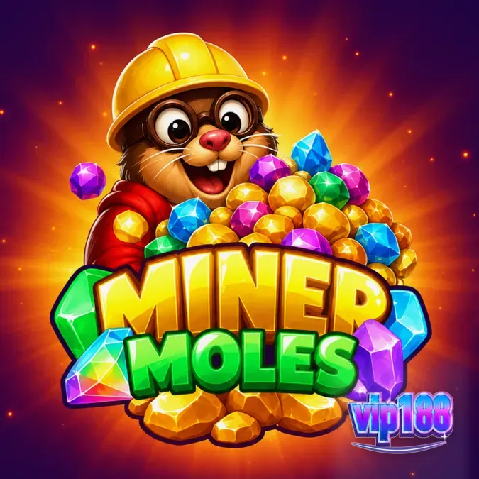 Tampilan visual grid 6x6 dalam permainan slot Miner Moles dengan tema pertambangan kartun.